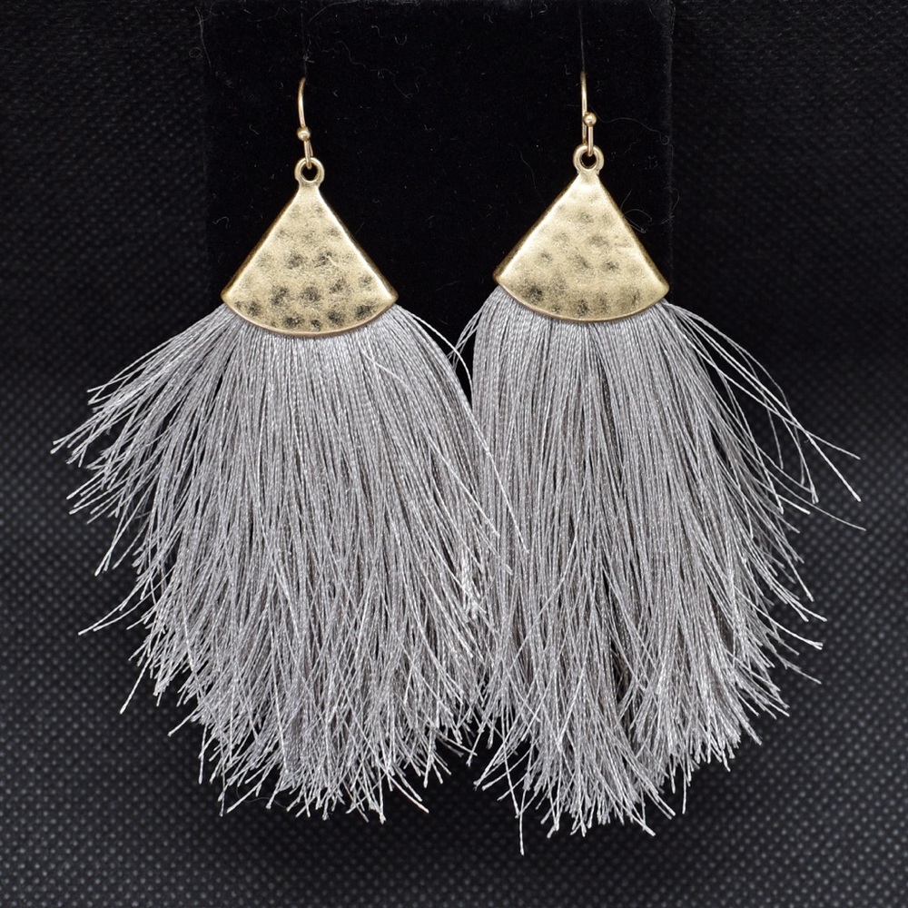 Gray Feather Drop Earrings